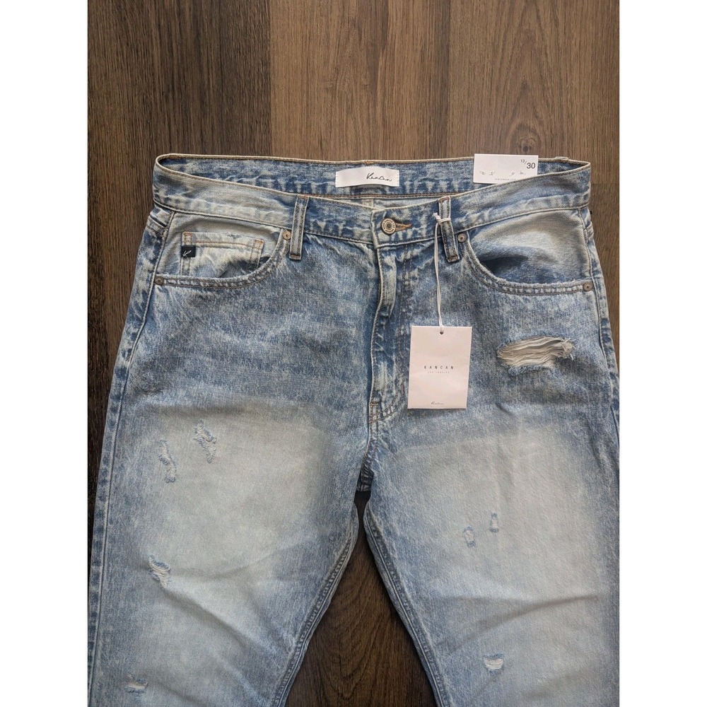 Kancan Jeans 30 Blue Acid Wash Faded Distressed High Rise Baggy Straight Y2K - Picture 2 of 12